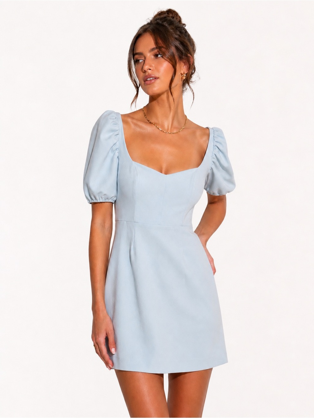 French Connection Berina Whisper Puff Sleeve Shift Dress Light Blue Size 6 NWT